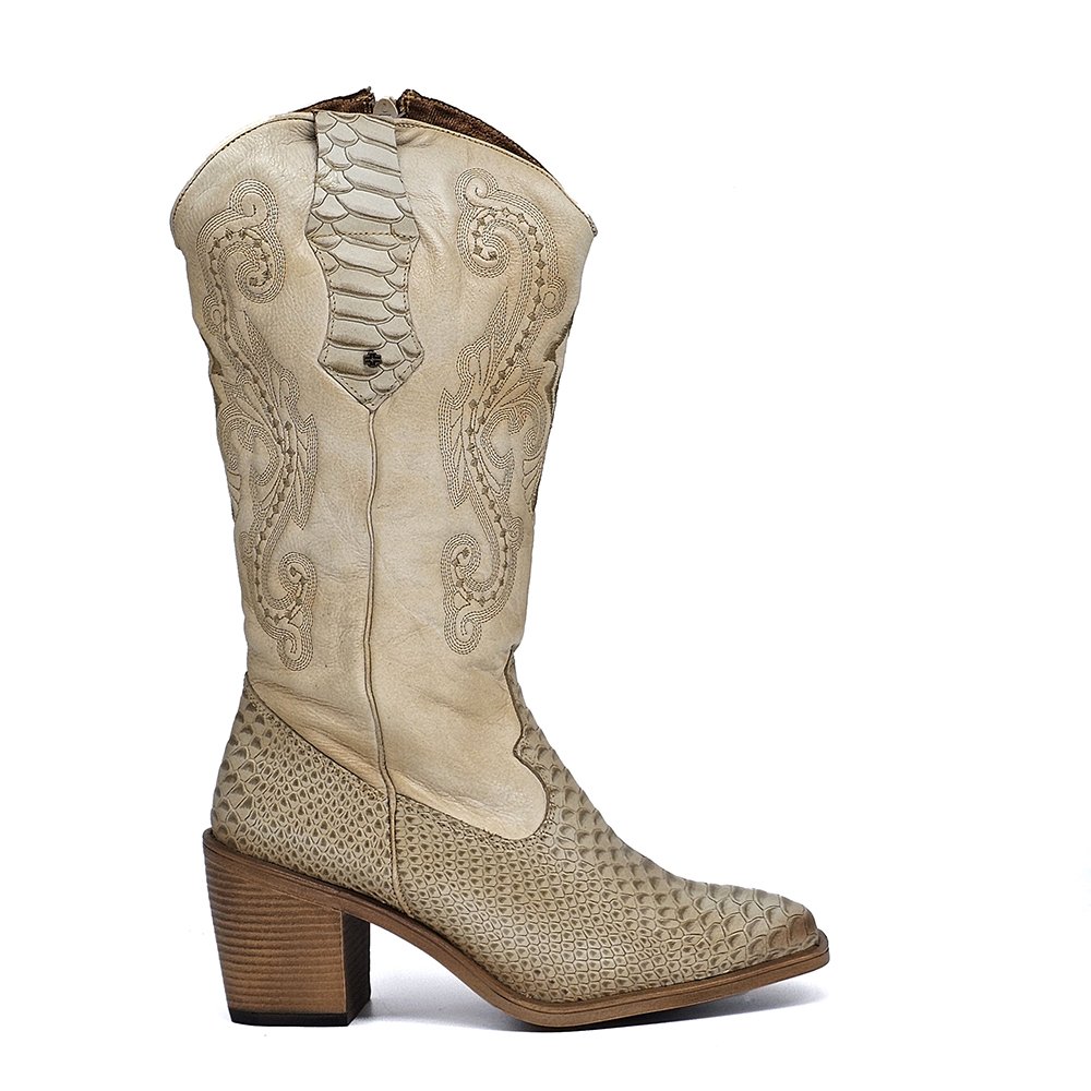 Bota Feminina OKL004V Couro Anac Off White Amendoa