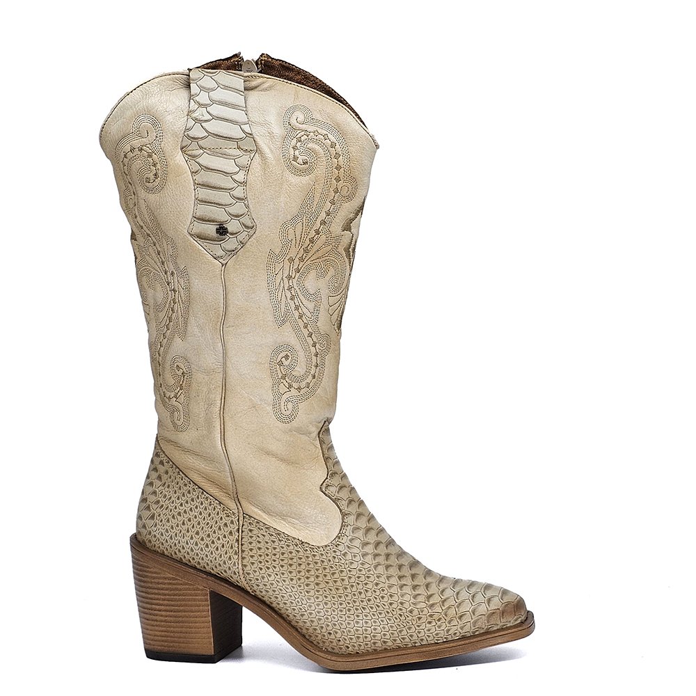 Bota Feminina OKL004V Couro Anac Off White Amendoa Off White/Amendoa 3