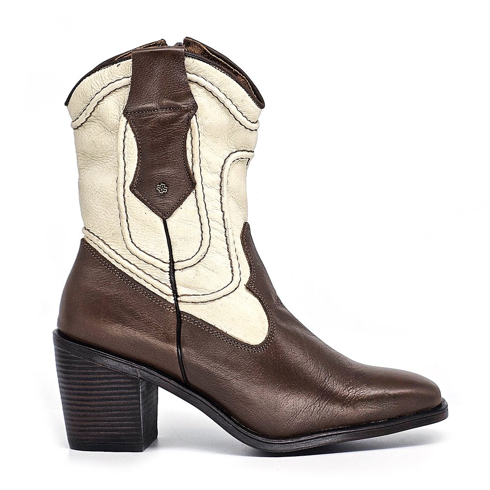 Bota Feminina OKL002 Couro Terracota Off White