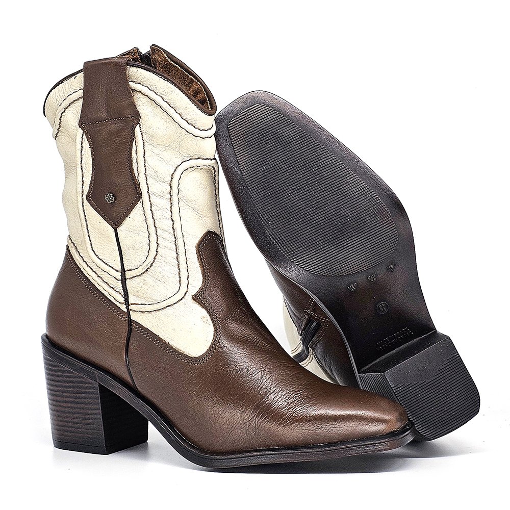 Bota Feminina OKL002 Couro Terracota Off White Terracota/Off White 3