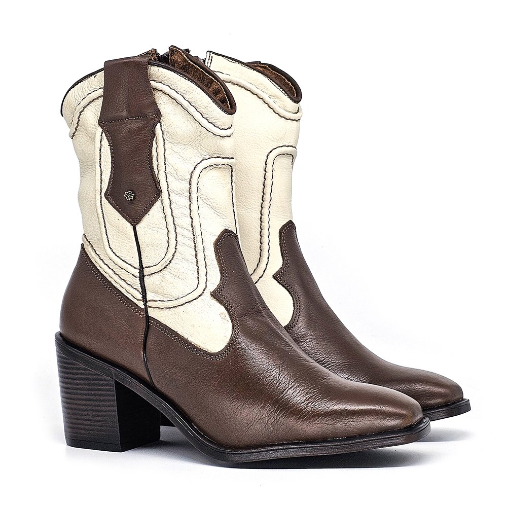 Bota Feminina OKL002 Couro Terracota Off White Terracota/Off White 4