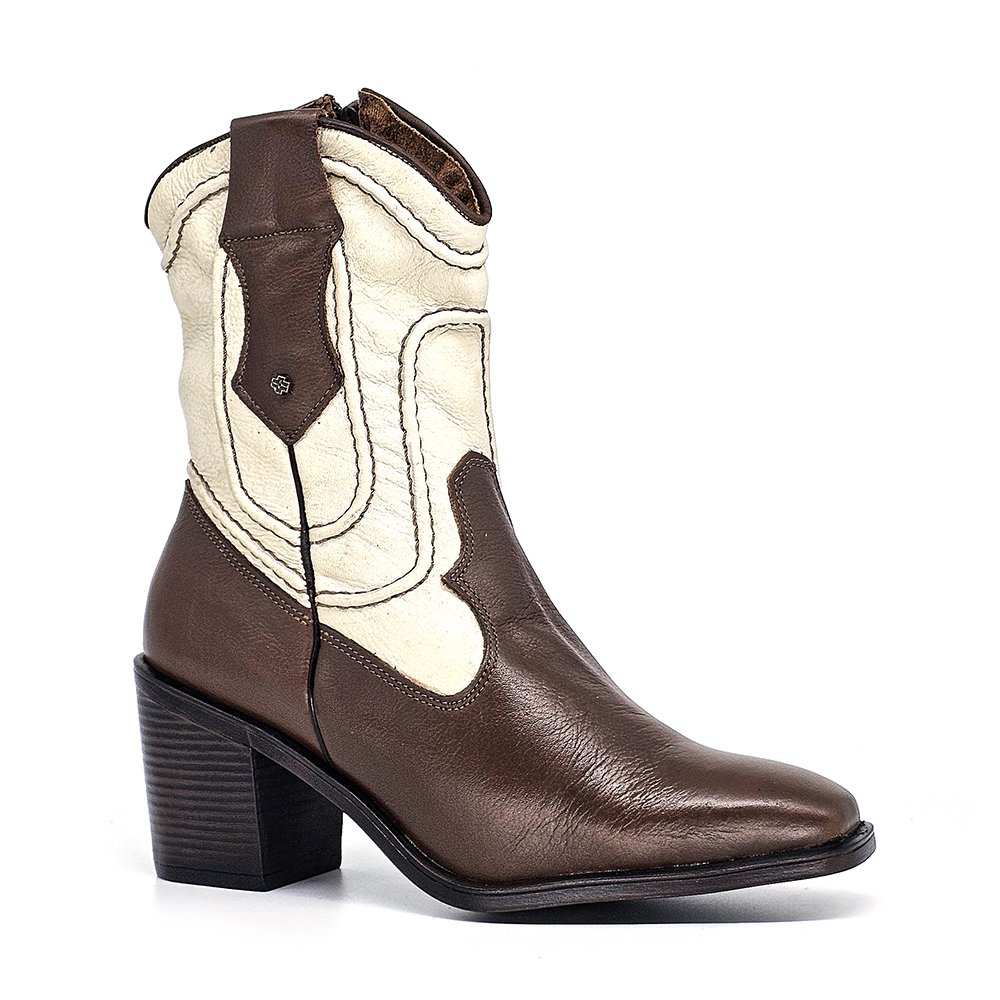 Bota Feminina OKL002 Couro Terracota Off White Terracota/Off White 2