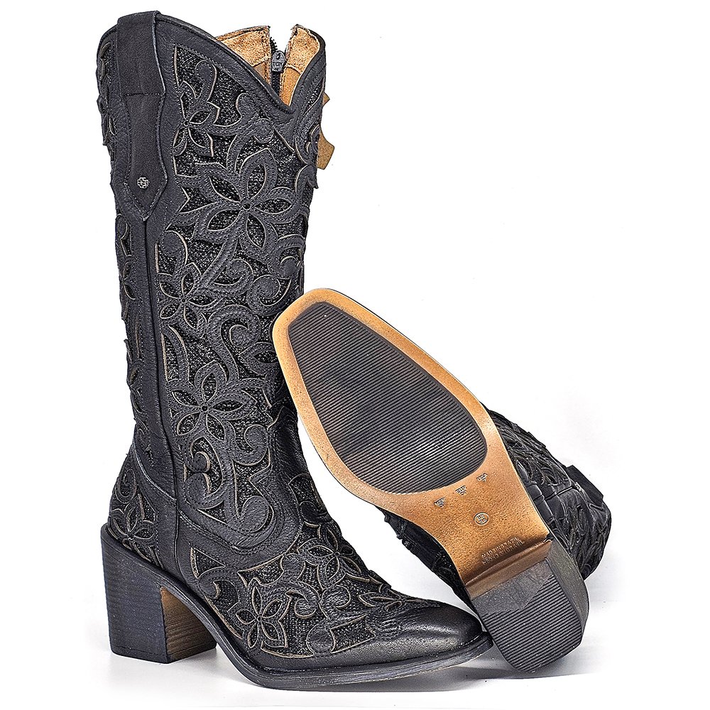 Bota Feminina OKL005 Couro Preto Preto 3