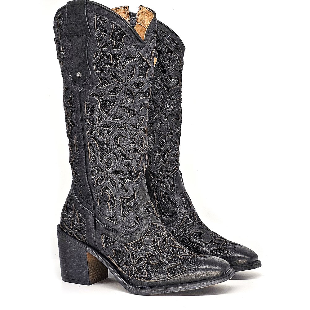 Bota Feminina OKL005 Couro Preto Preto 4