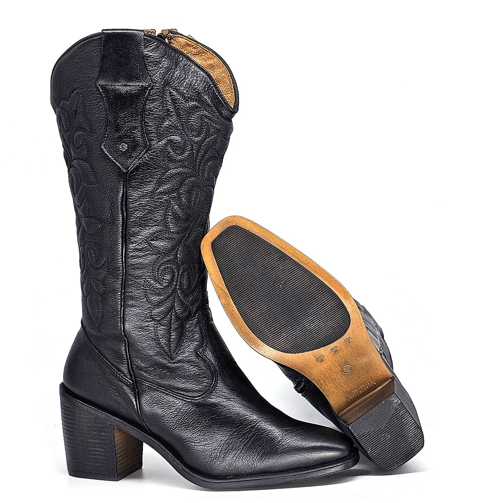 Bota Feminina OKL001 Couro Preto Preto 2