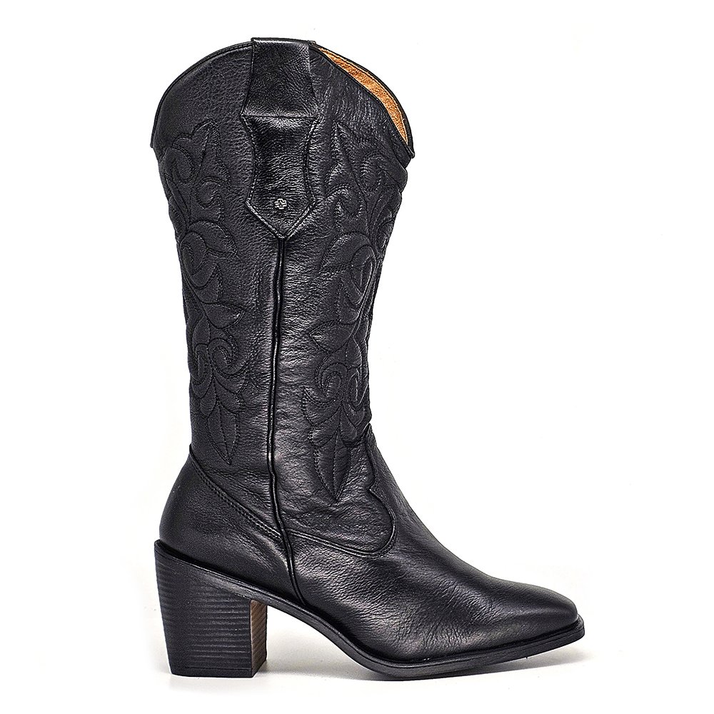 Bota Feminina OKL001 Couro Preto Preto 3