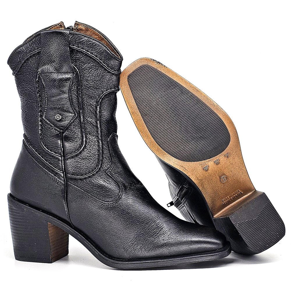 Bota Feminina OKL002 Couro Preto Preto 4
