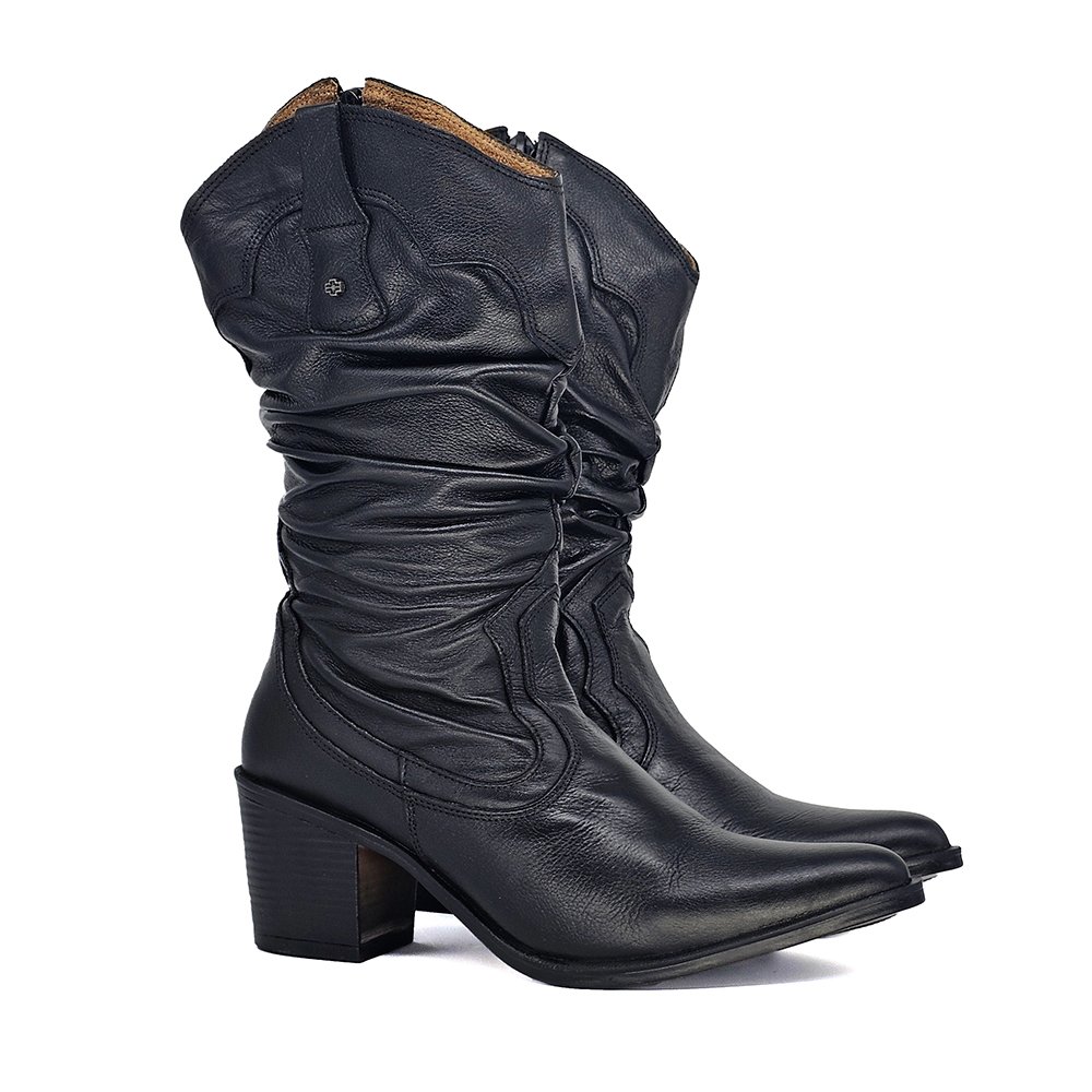 Bota Feminina NWE026 Couro Preto Preto 3