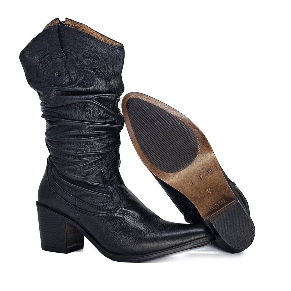 Bota Feminina NWE026 Couro Preto Preto 4