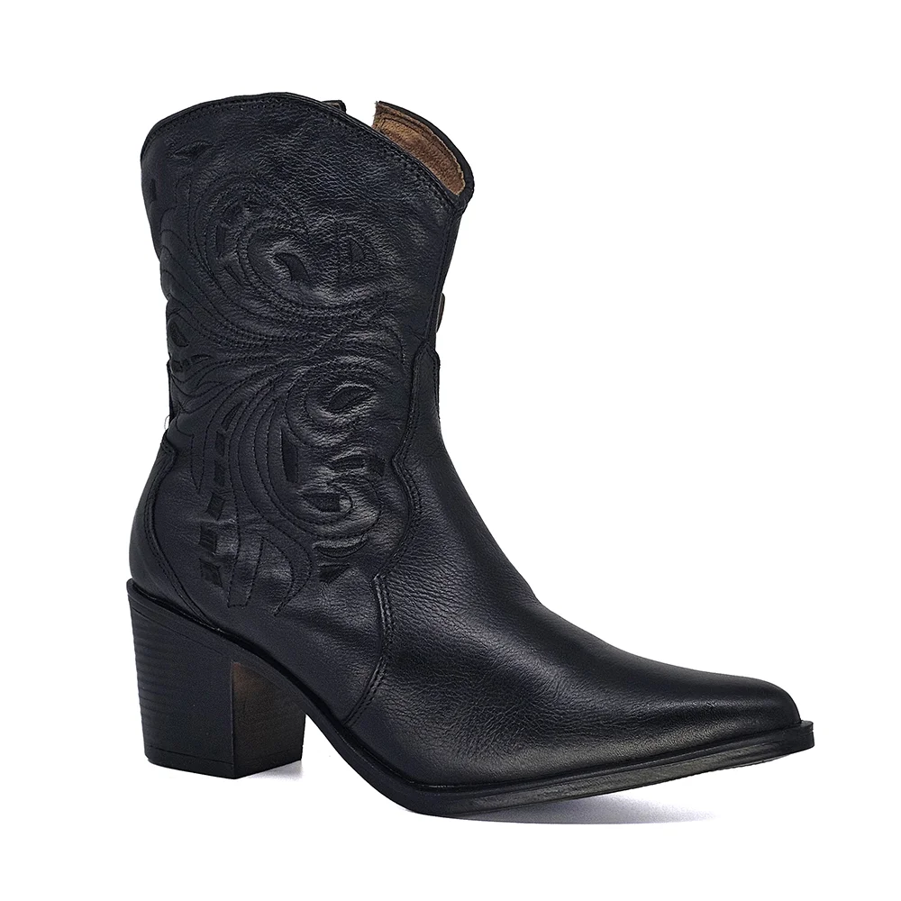 Bota Feminina NWE028 Couro Preto Preto 2