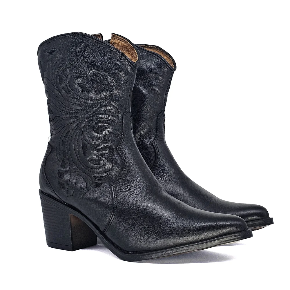 Bota Feminina NWE028 Couro Preto Preto 3