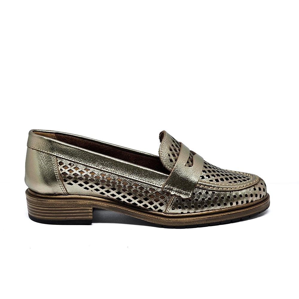 Sapato Feminino KAT056 Couro Metal Prata Velha