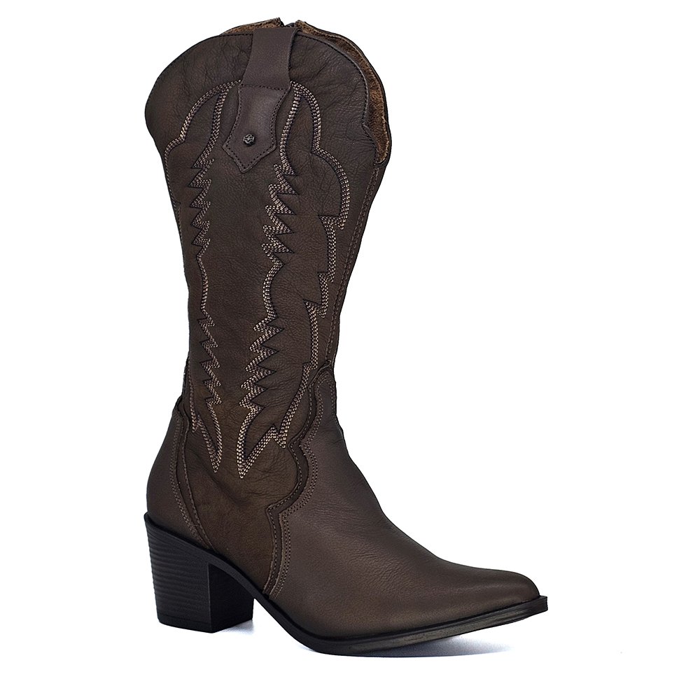 Bota Feminina NWE027 Couro Terracota Velluto Cafe Marrom 2