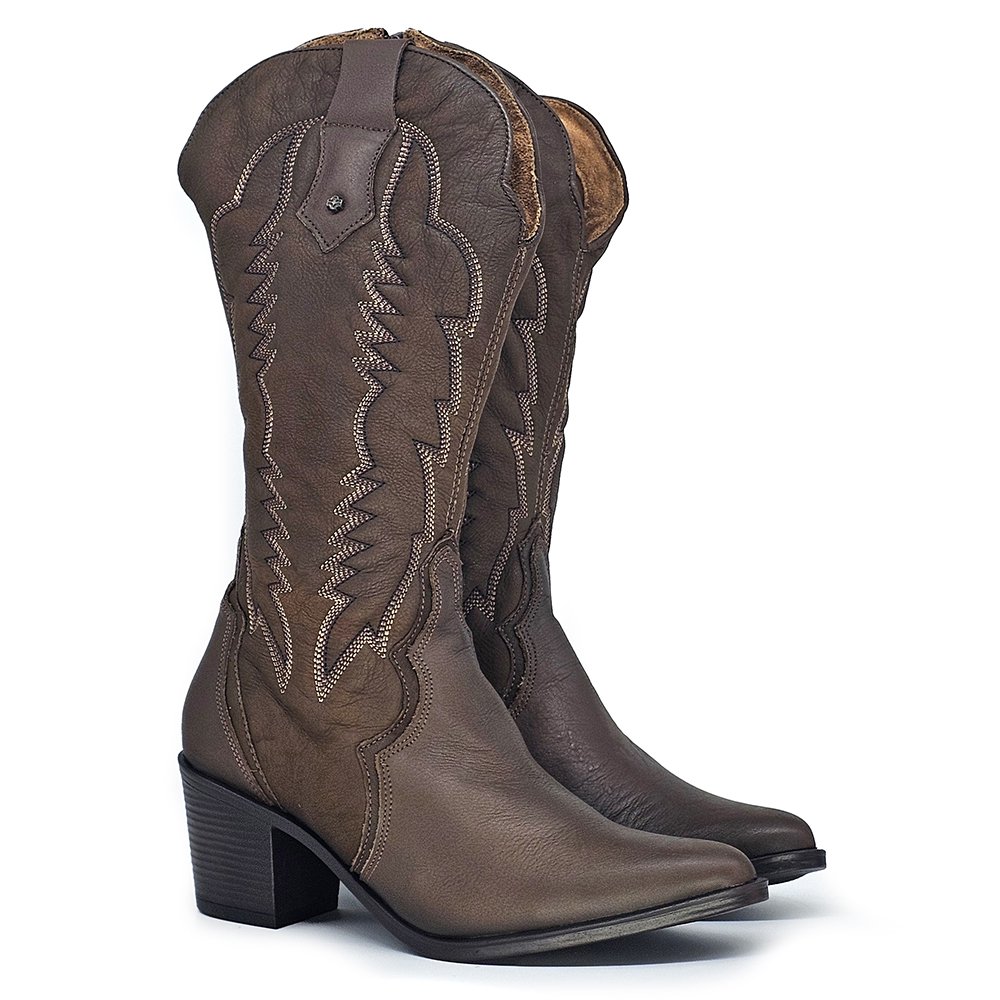 Bota Feminina NWE027 Couro Terracota Velluto Cafe Marrom 3