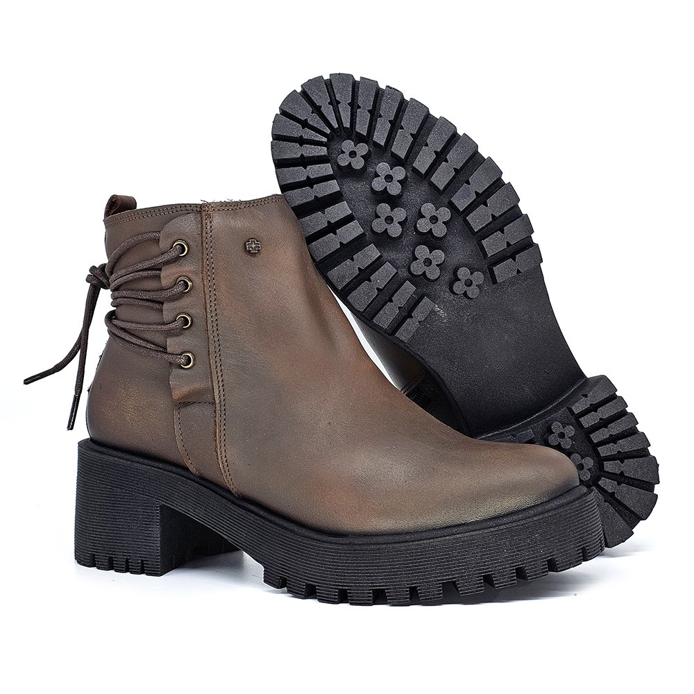 Bota Feminina MUN031E Couro Mogno Café Marrom 3