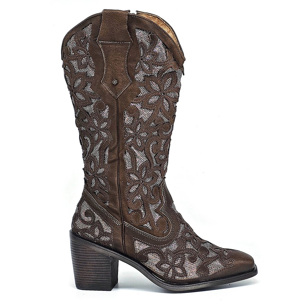 Bota Feminina OKL005 Couro Terracota Bronze