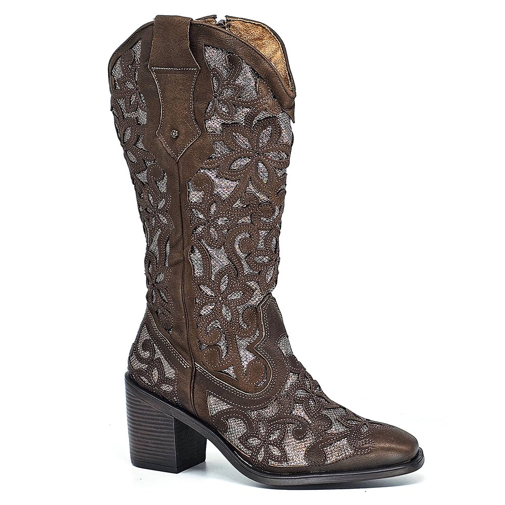 Bota Feminina OKL005 Couro Terracota Bronze Marrom 2