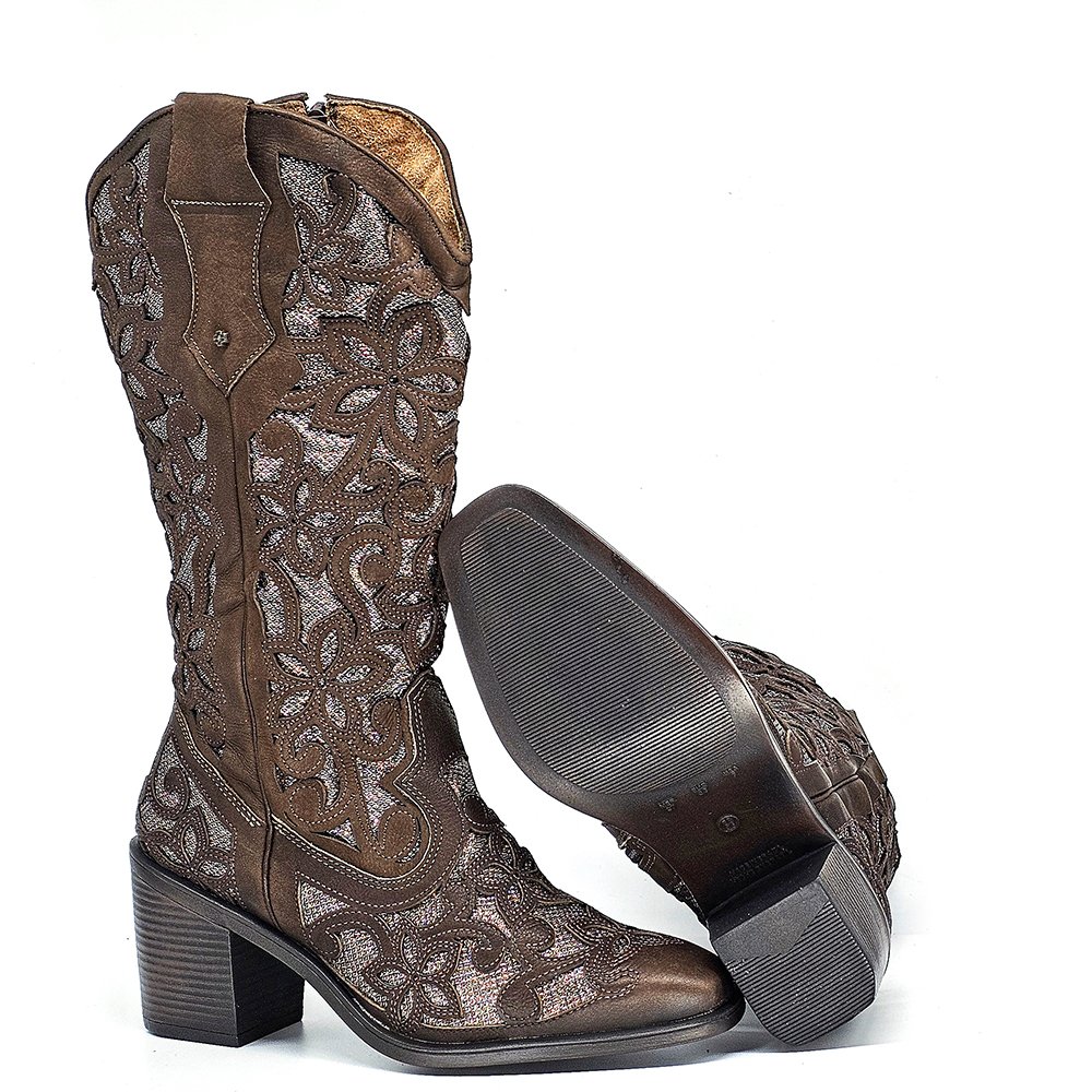 Bota Feminina OKL005 Couro Terracota Bronze Marrom 3