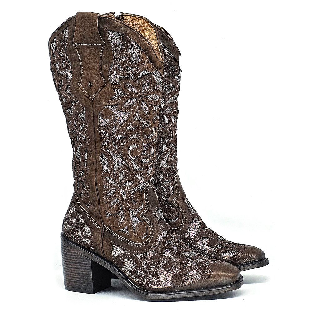 Bota Feminina OKL005 Couro Terracota Bronze Marrom 4