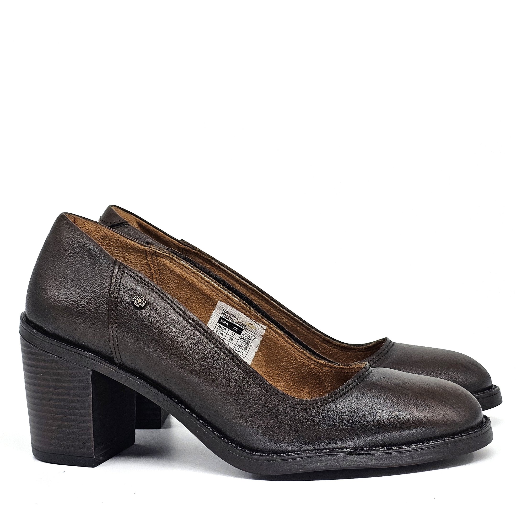 Sapato Feminino NAO003 Couro Terracota Preto Preto 3