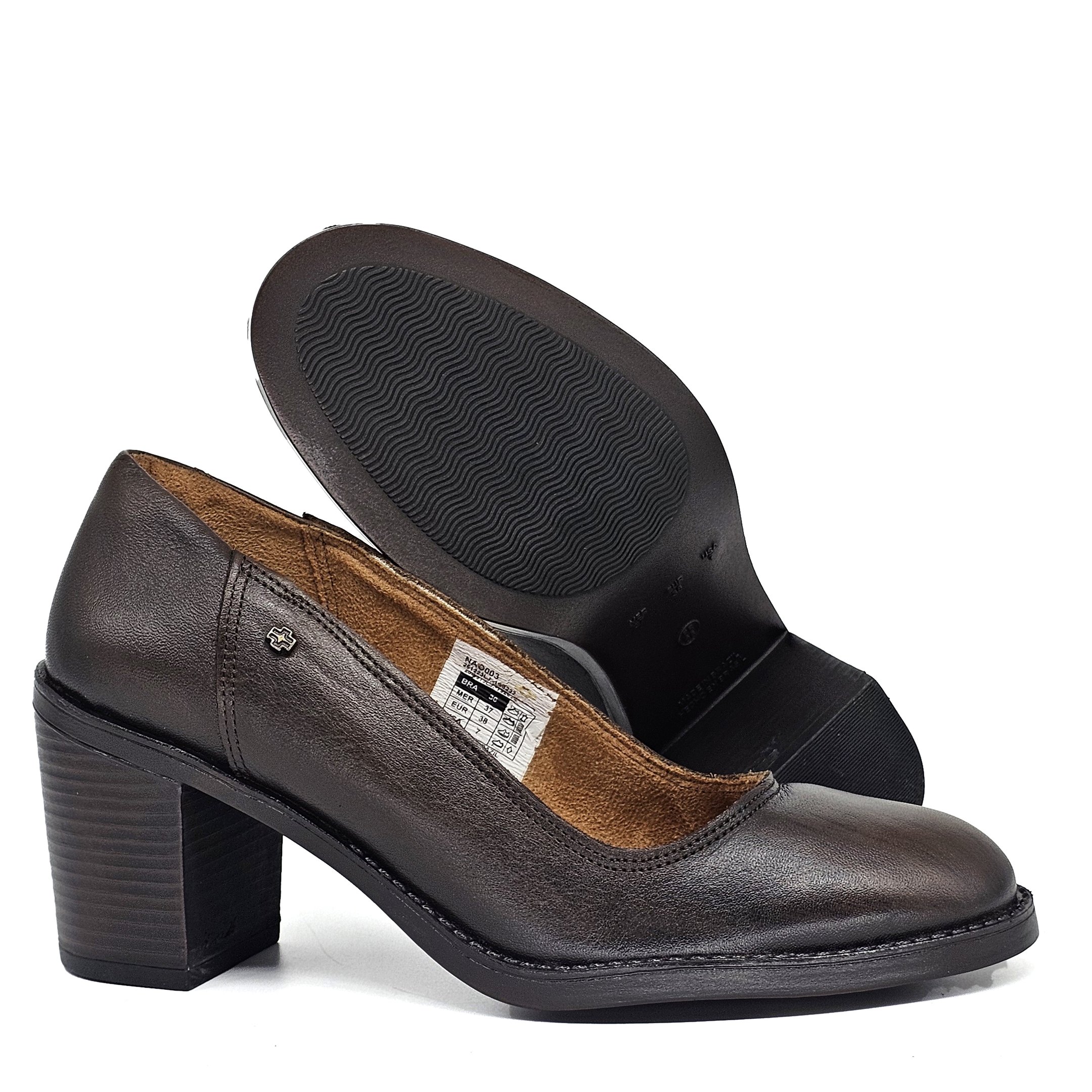 Sapato Feminino NAO003 Couro Terracota Preto Preto 4