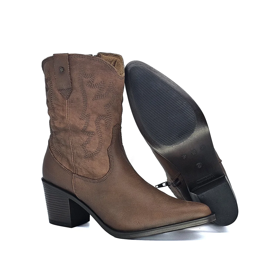 Bota Feminina NWE007 Couro Mogno Velutto Cafe Marrom 4