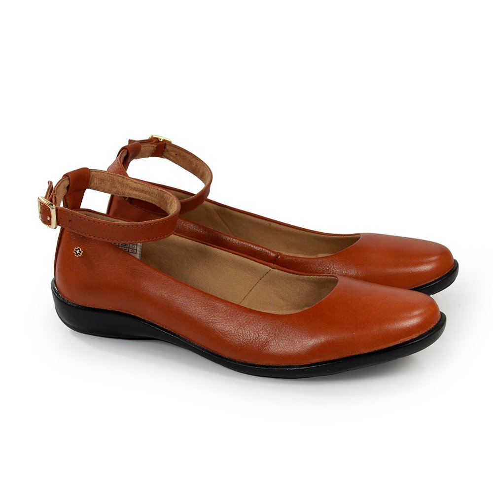 Sapatilha Feminina ANG1013 Couro Tan Lustro Marrom 4