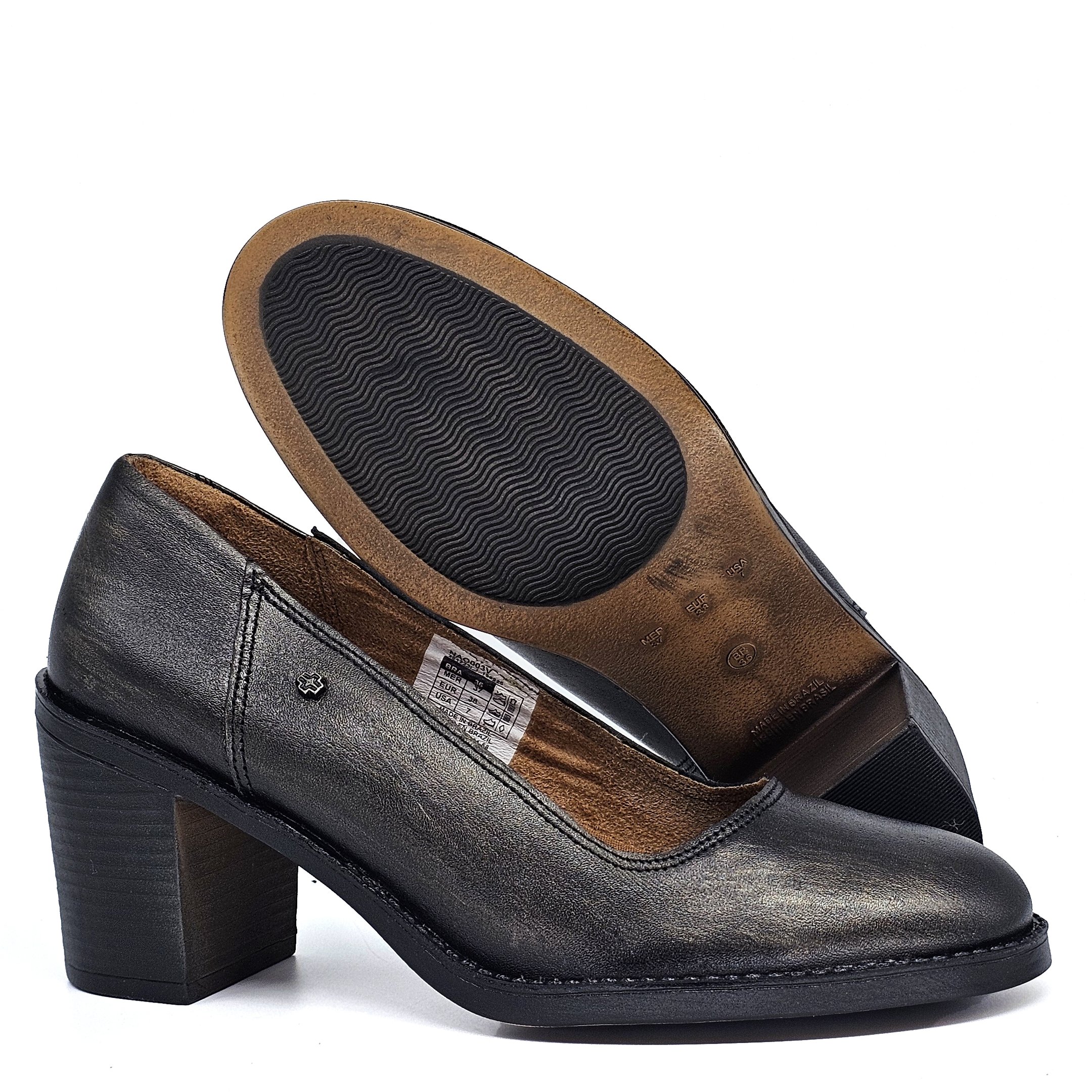 Sapato Feminino NAO003V Couro Metal Onix Preto Preto 4