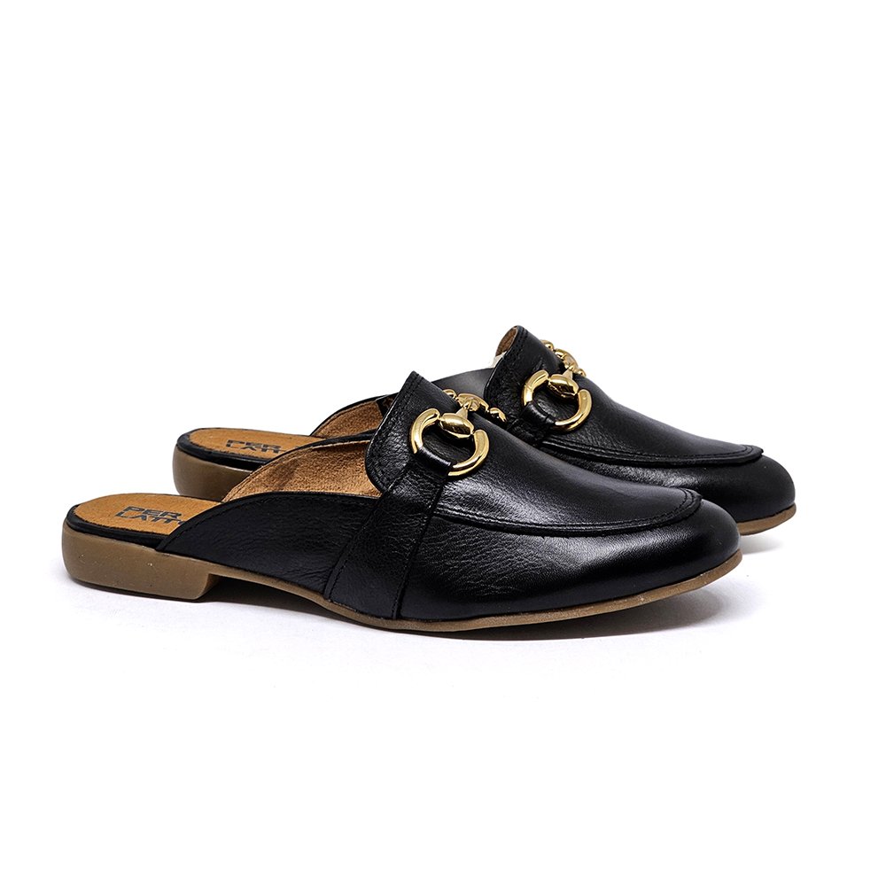 Mule Feminina TRO005 Couro Preto Lustro Preto 3