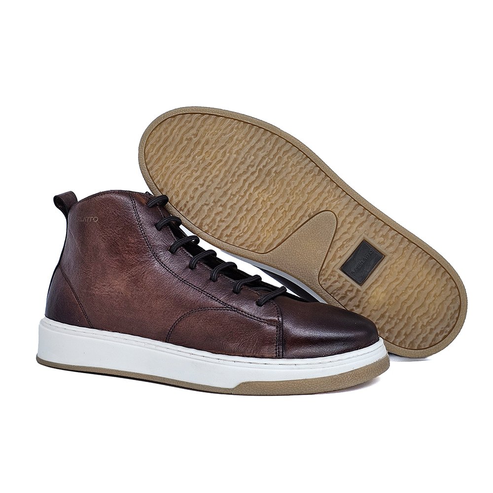 Sapatênis Masculino CLA004 Couro Pinhão Marrom 4