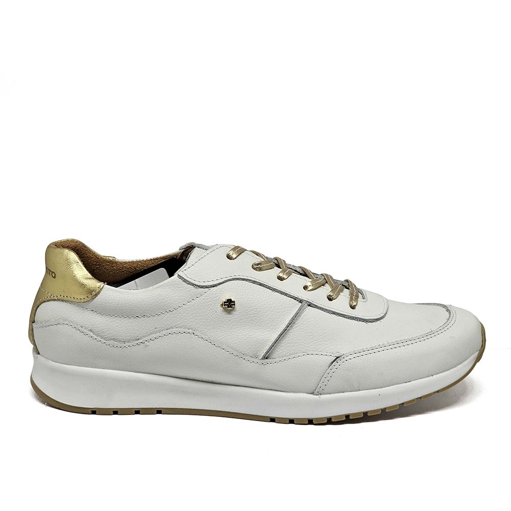 Tênis Feminino TIE23 Couro Roma Gelo Metal Ouro