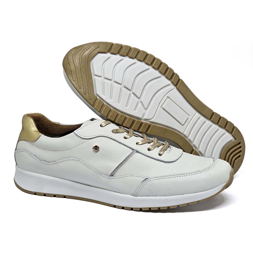 Tênis Feminino TIE23 Couro Roma Gelo Metal Ouro Gelo/Ouro 2