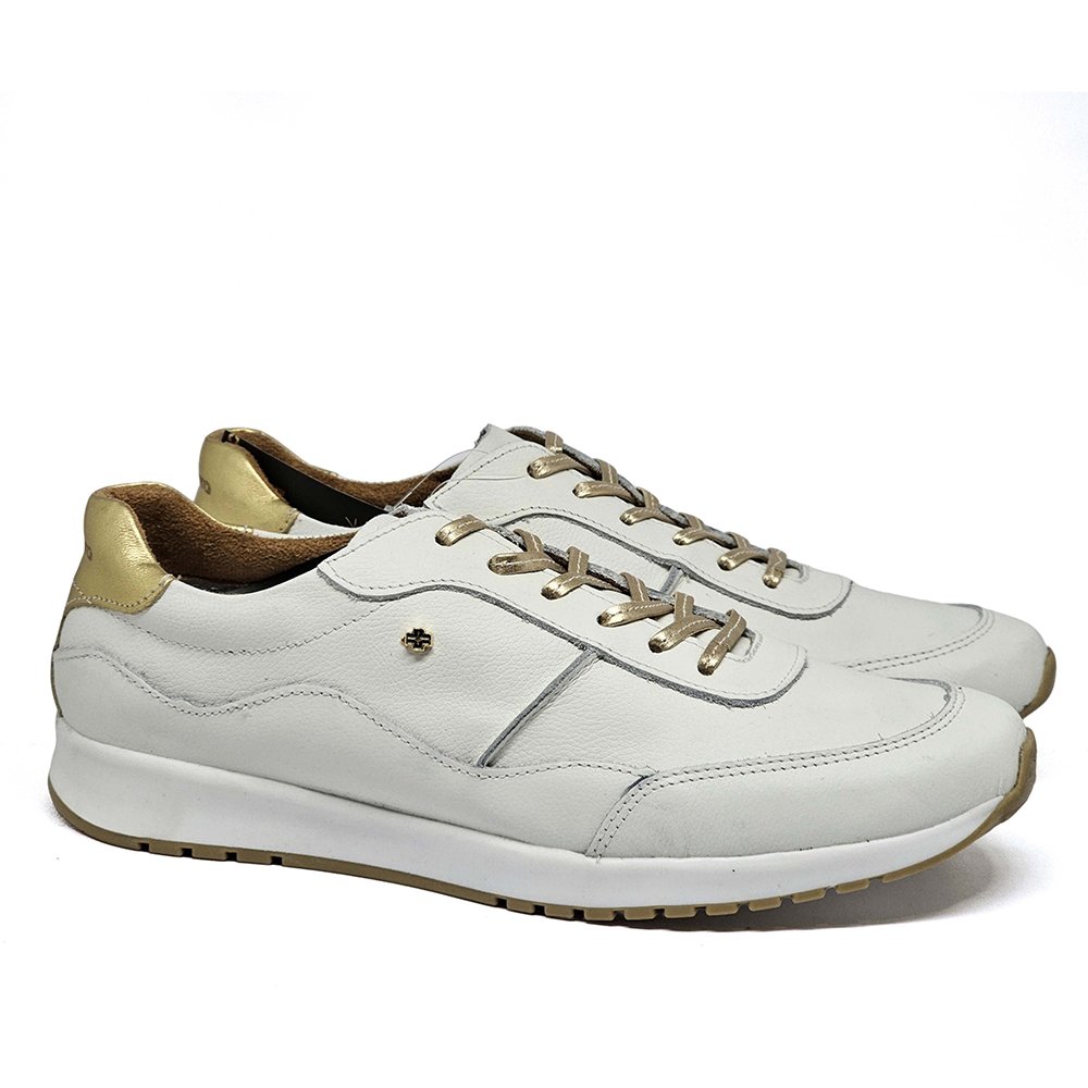 Tênis Feminino TIE23 Couro Roma Gelo Metal Ouro Gelo/Ouro 3