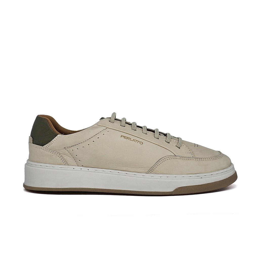 Sapatênis Masculino CLA005 Couro Off Marfim Militar