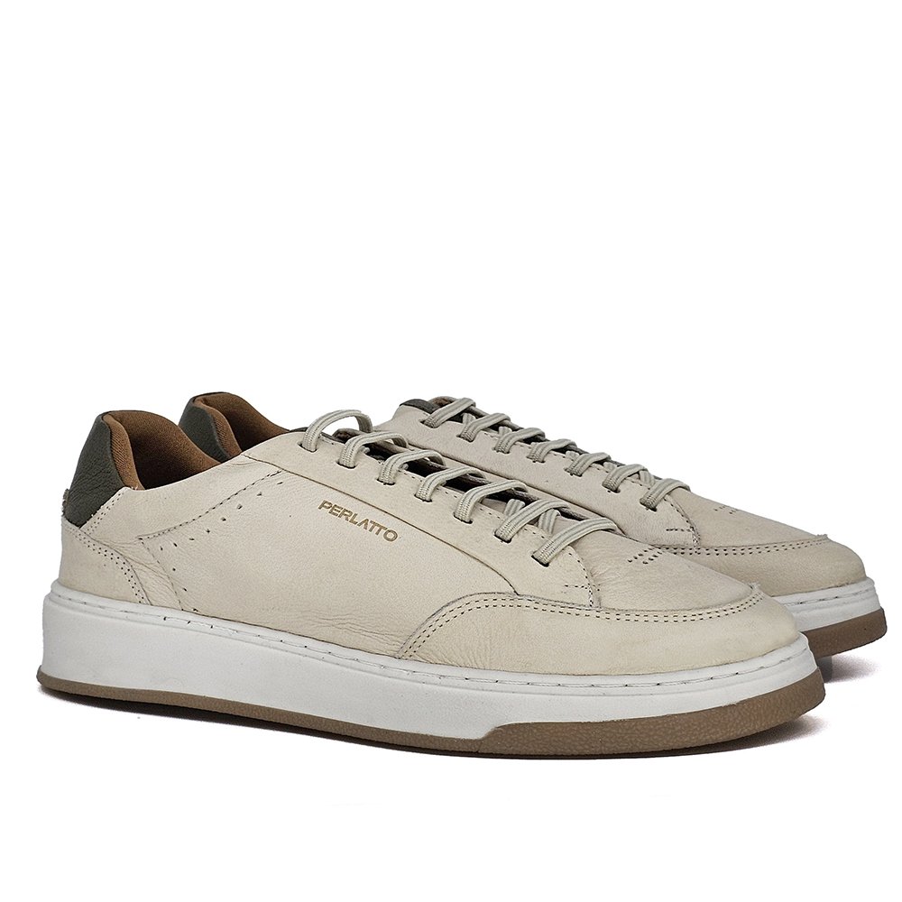 Sapatênis Masculino CLA005 Couro Off Marfim Militar Marfim 3