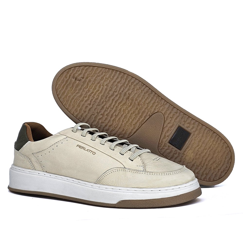 Sapatênis Masculino CLA005 Couro Off Marfim Militar Marfim 4