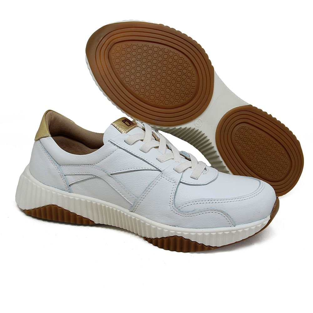 Tênis Feminino SKY001 Couro Roma Gelo Ouro Gelo/Ouro 3