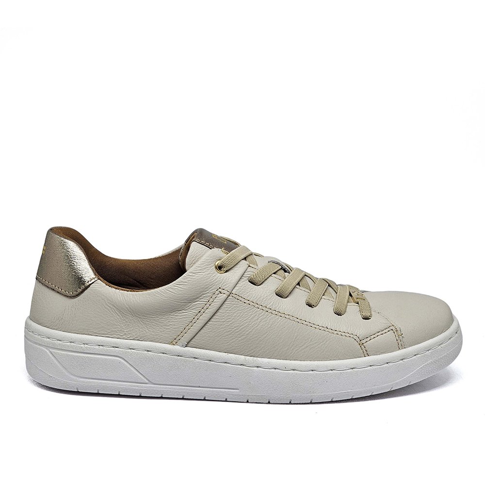 Tênis Feminino SAR002 Couro Off White Metal Prata Velha