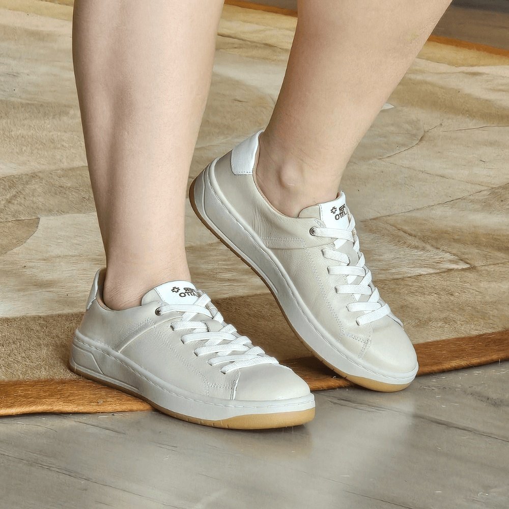 Tênis Feminino SAR002 Couro Off White Metal Prata Velha Bege 2
