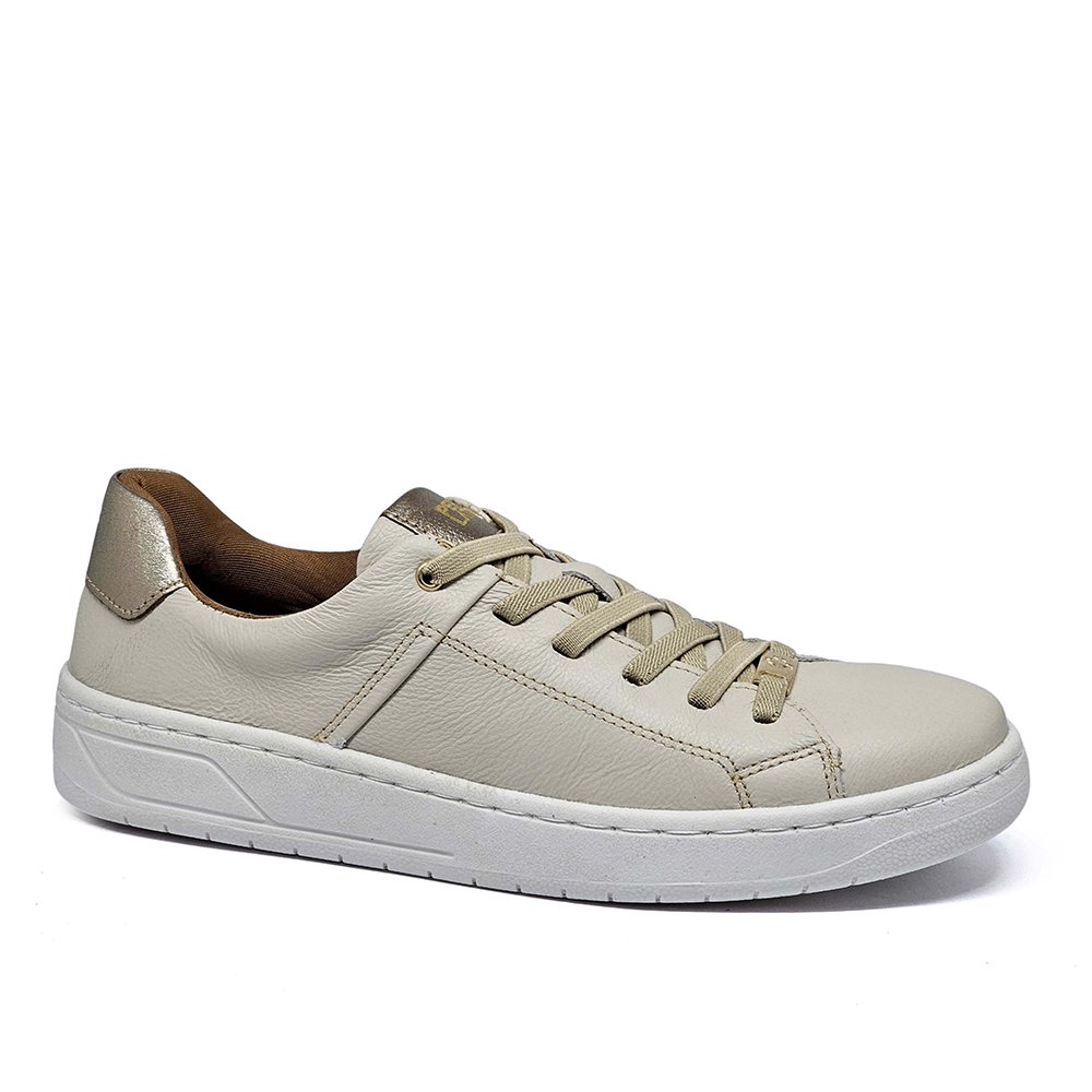 Tênis Feminino SAR002 Couro Off White Metal Prata Velha Bege 3