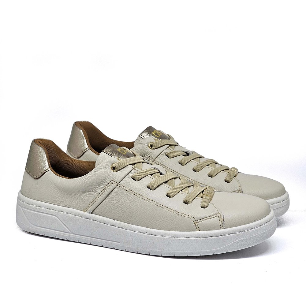 Tênis Feminino SAR002 Couro Off White Metal Prata Velha Bege 4