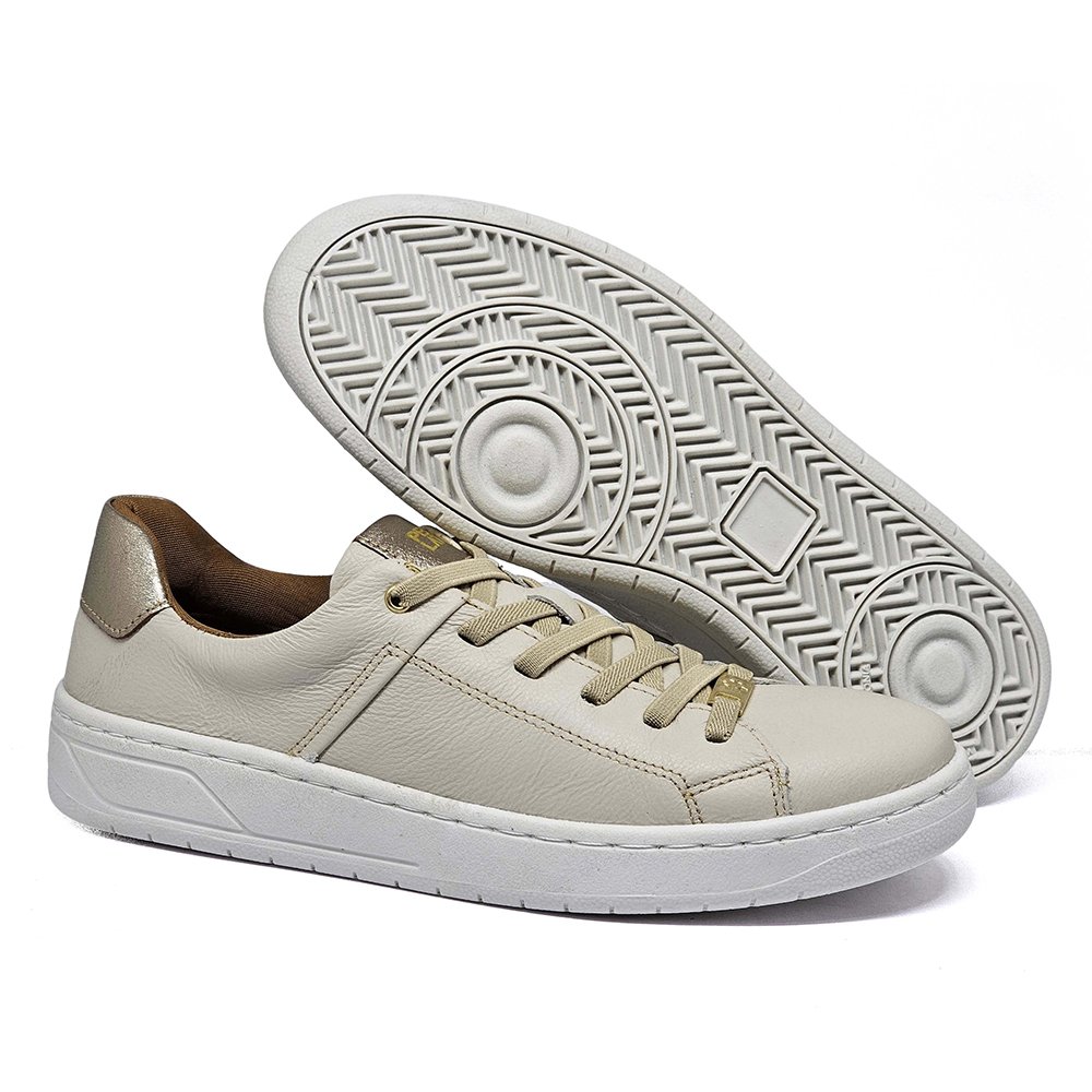 Tênis Feminino SAR002 Couro Off White Metal Prata Velha Bege 5