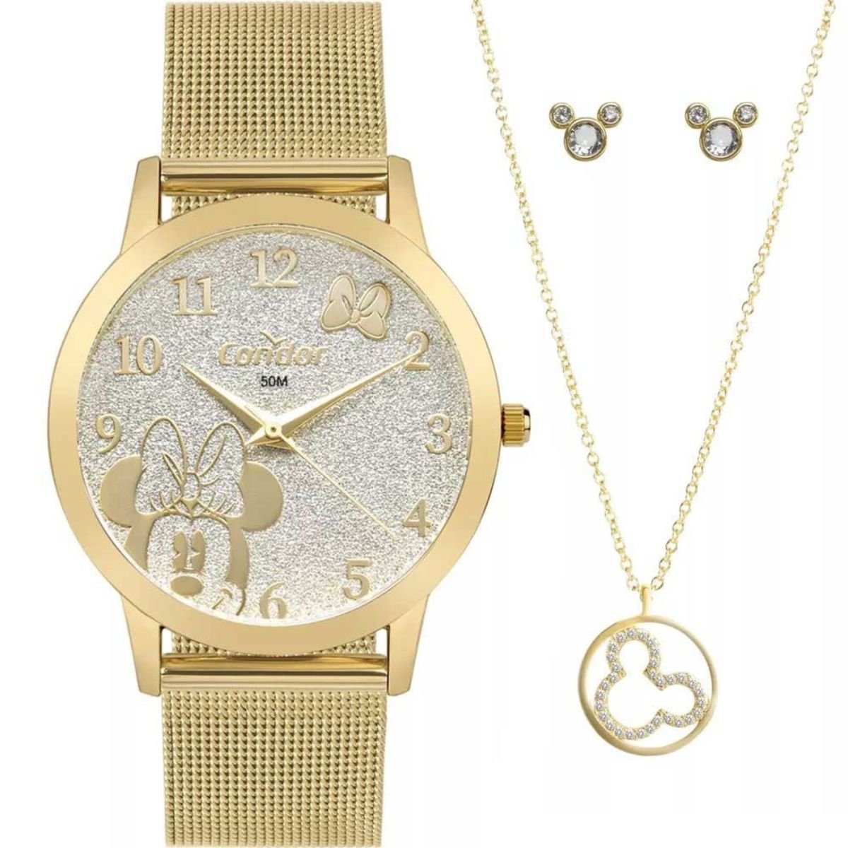 Kit Relógio Feminino Disney Minnie Condor CO2035NGI/K4K Dourado