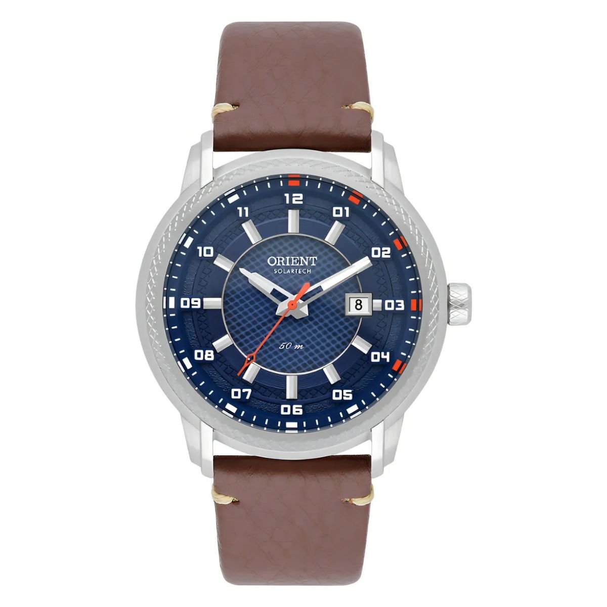 Relógio Orient Masculino SolarTech com Pulseira de Couro MBSC1043 D2NX Prata