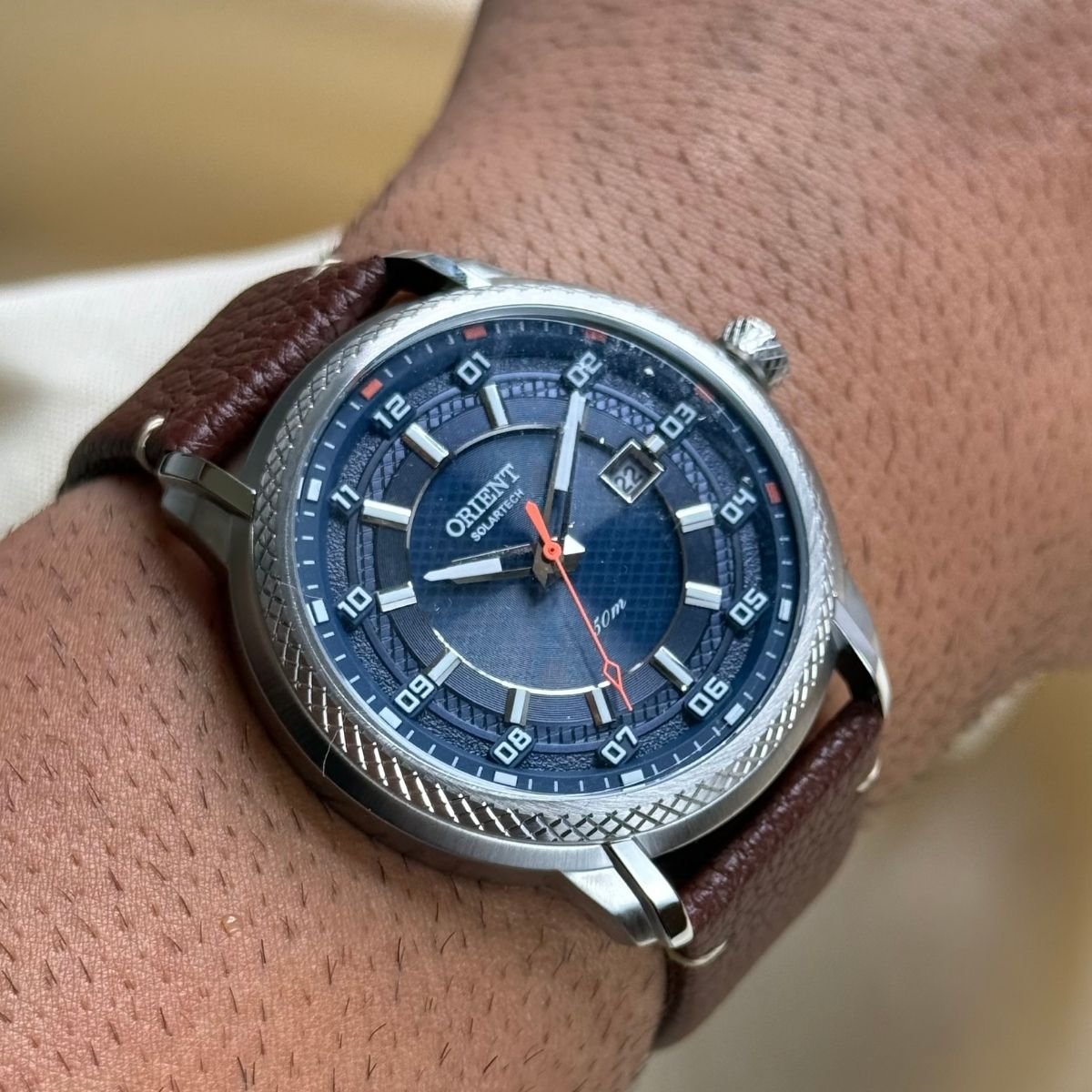 Relógio Orient Masculino SolarTech com Pulseira de Couro MBSC1043 D2NX Prata Prata 3