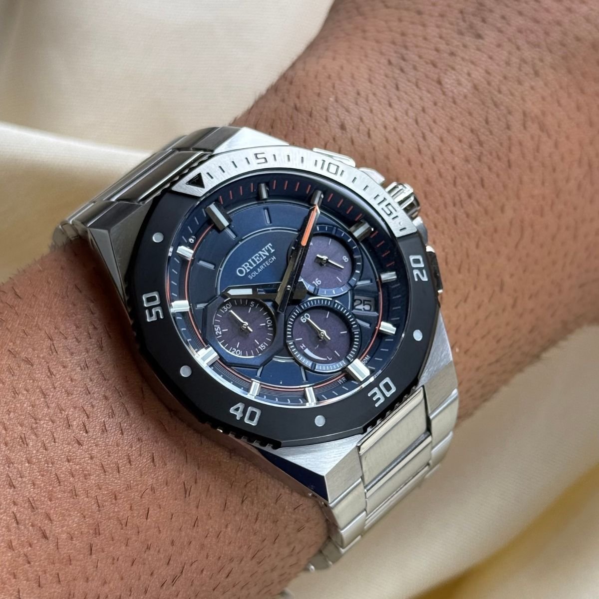 Relógio Orient Masculino SolarTech Sport MBSSC277 D1SX Prata Prata 5