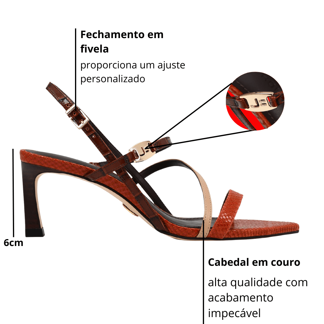 Sandália Jorge Bischoff Feminina Andina Snake Caramelo Couro Marrom/Laranja 2