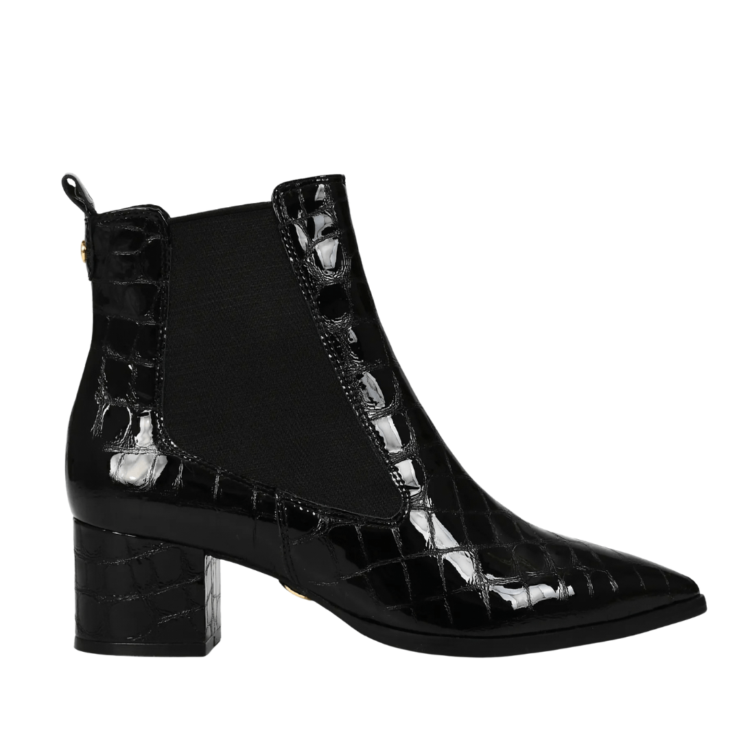 Bota Jorge Bischoff Feminina Cano Baixo Preta Couro Croco