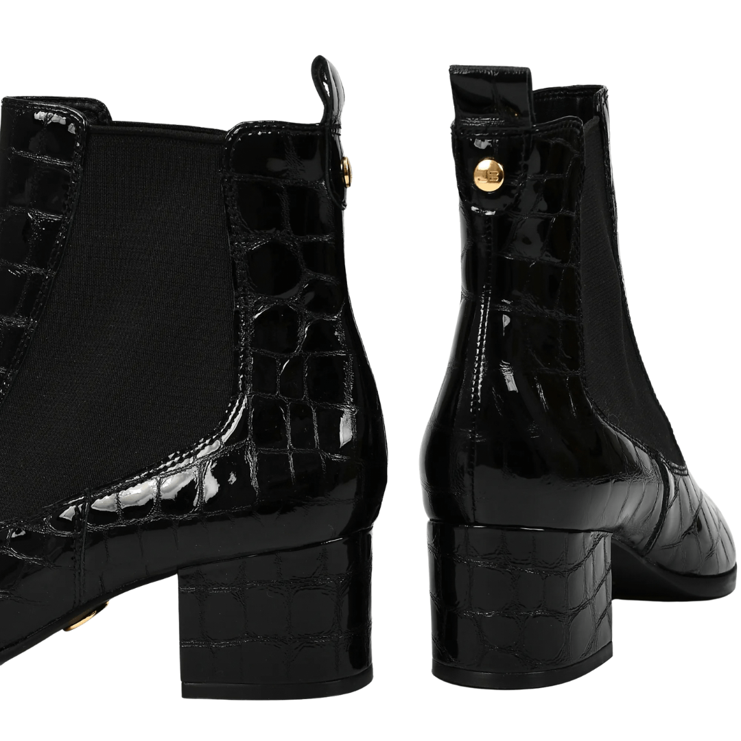 Bota Jorge Bischoff Feminina Cano Baixo Preta Couro Croco Preto 3