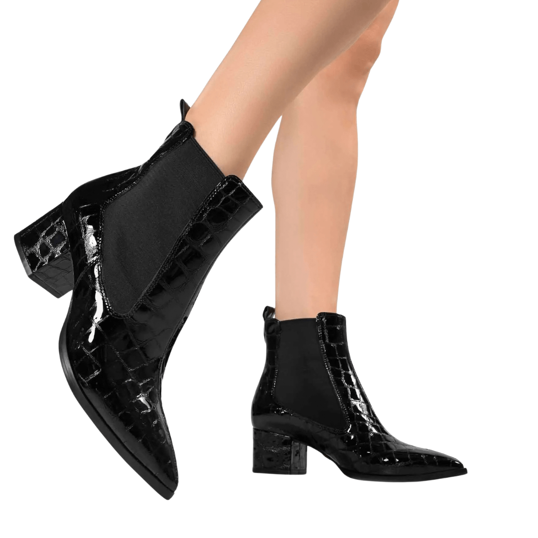 Bota Jorge Bischoff Feminina Cano Baixo Preta Couro Croco Preto 6